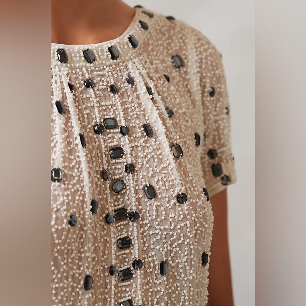 NWOT READ RARE Anthropologie Beaded Composition Top by Yumi Kim S - Picture 4 of 12
